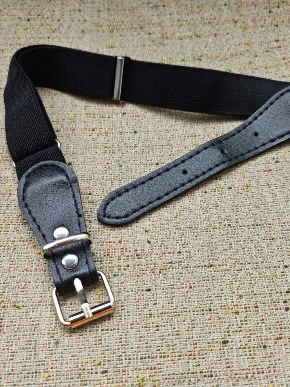 Dog Collar Faux Leather Vegan Black Tone Canvas/Leather Pet Collar Adjustable
